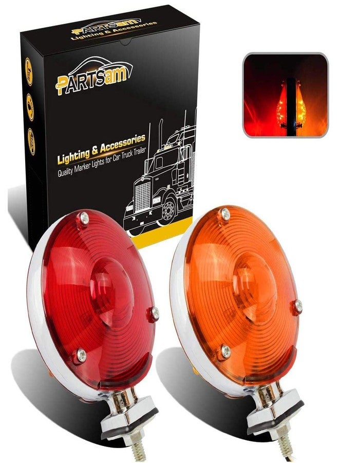 Partsam 2Pcs 4 Inch Round Double Face Star Led Pedestal Lights Mount Stop Tail Brake Turn Signal Lights Trucks Semi Trailers Tractors Fender Mount Lights Lamps DOT Compliant - Image 1